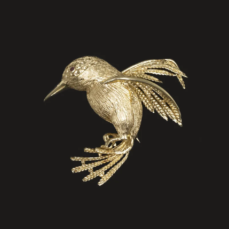 casual brooches for women-VINTAGE 14K YELLOW GOLD HUMMINGBIRD PIN BROOCH HANDMADE ESTATE 7.5 GRAM PENDANT