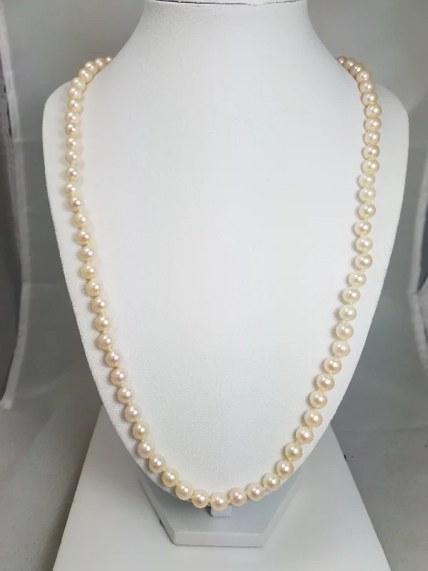 pendant necklaces for women-Timeless 25" 14k Yellow Gold Natural Cultured Saltwater Pearl Strand