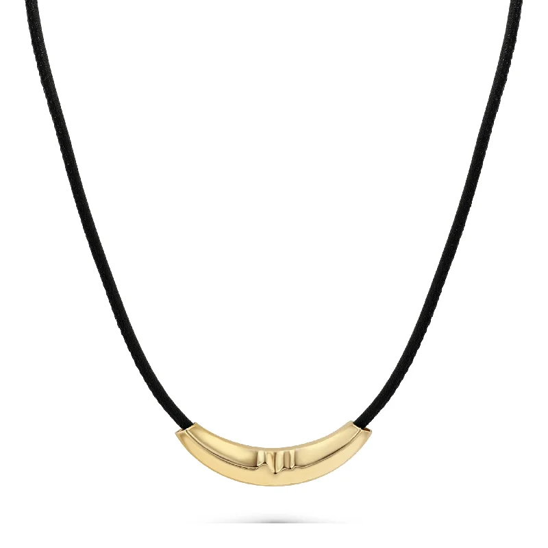 dainty gold necklaces for women-Black Leather Chord Liquid Gold Slider