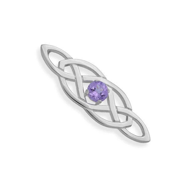 statement animal brooches for women-Celtic Knot Work Silver Amethyst Eternal Brooch