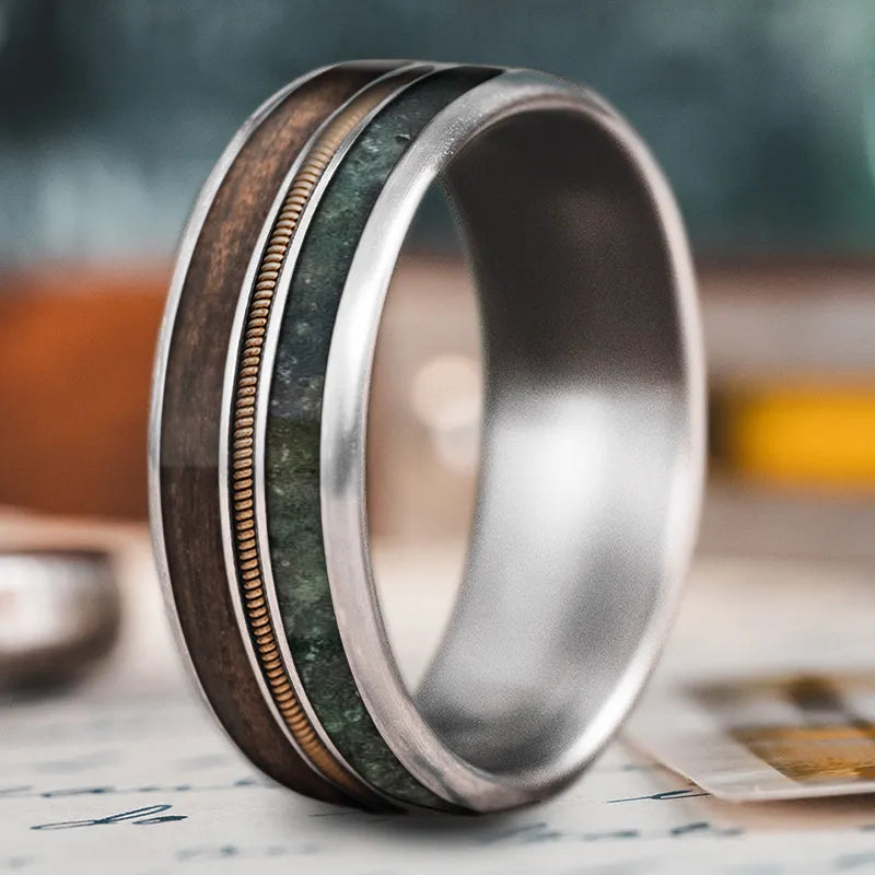 eco-friendly rings for women-Custom Design - 3-Inlay Metal Center Ring 7epQKB5uu7AfKBWmv47x4dpt