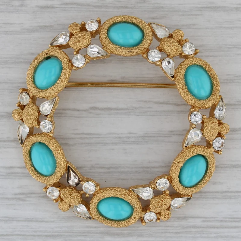 beach brooches for women-Vintage Trifari Glass Resin Statement Wreath Brooch Gold Toned Pin