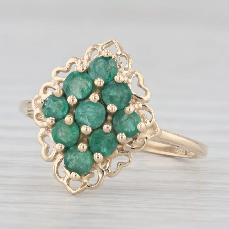 solitaire engagement rings for women-0.65ctw Emerald Cluster Ring 10k Yellow Gold Heart Halo Size 7