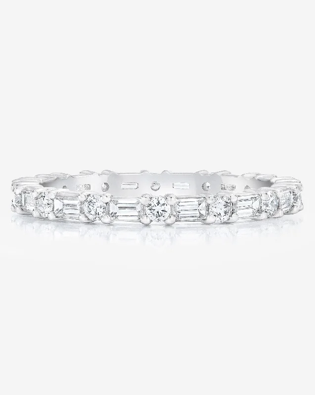 classy engagement rings for women-Baguette + Round Eternity Band