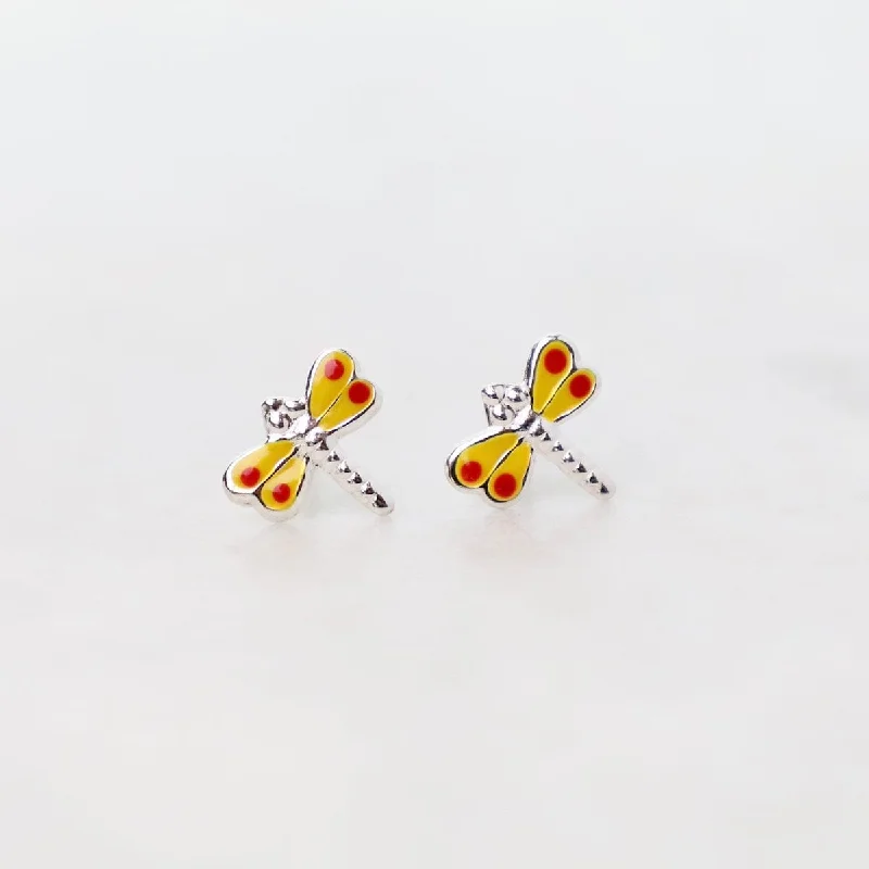 fashion earrings for women-Enamel Dragonfly Post Earrings in Yellow