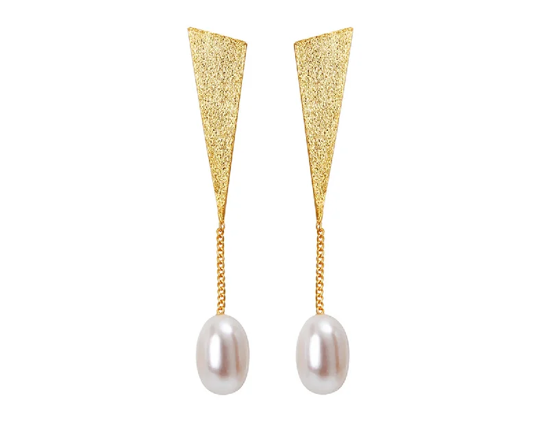 art deco earrings for women-Triangle Pearl Earring