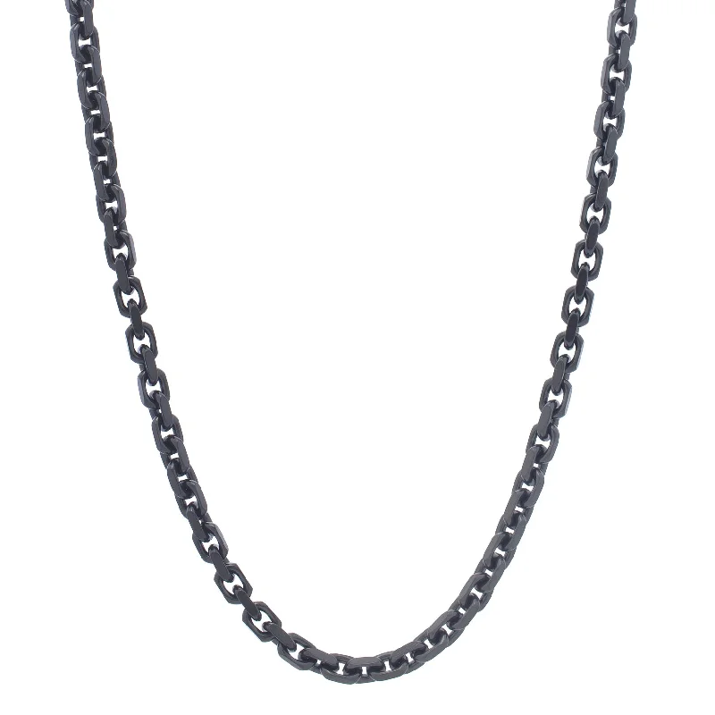 sterling silver necklaces for women-Black Silver Oval Link Chain