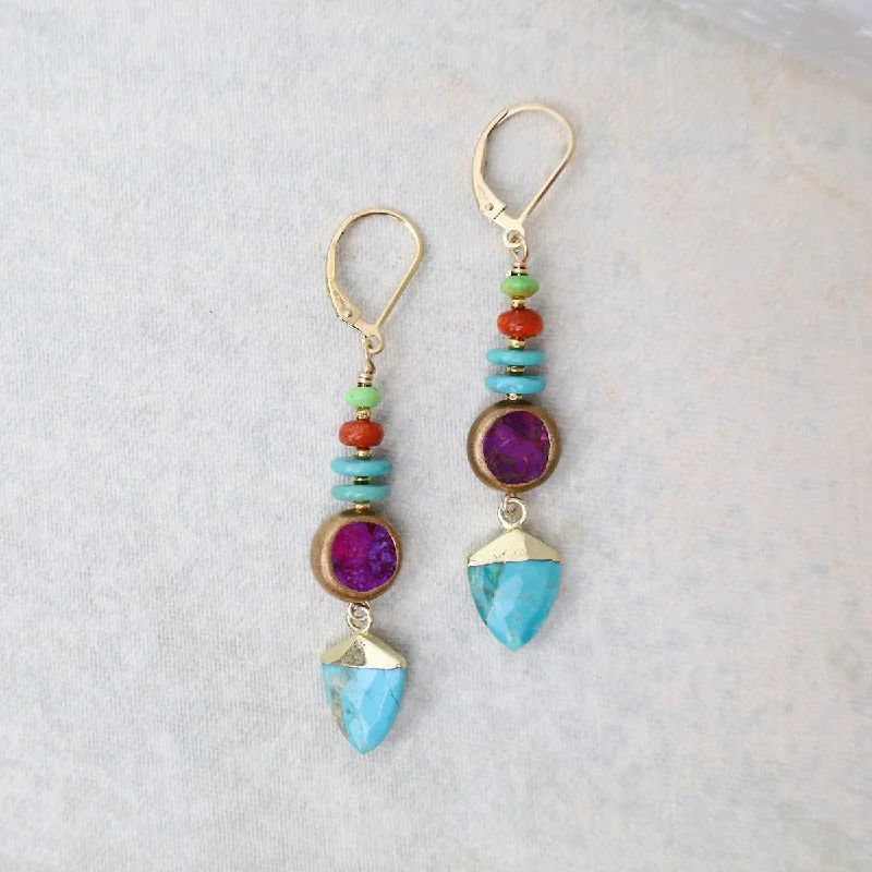 modern earrings for women-Turquoise Trianglular Point Drop Earrings