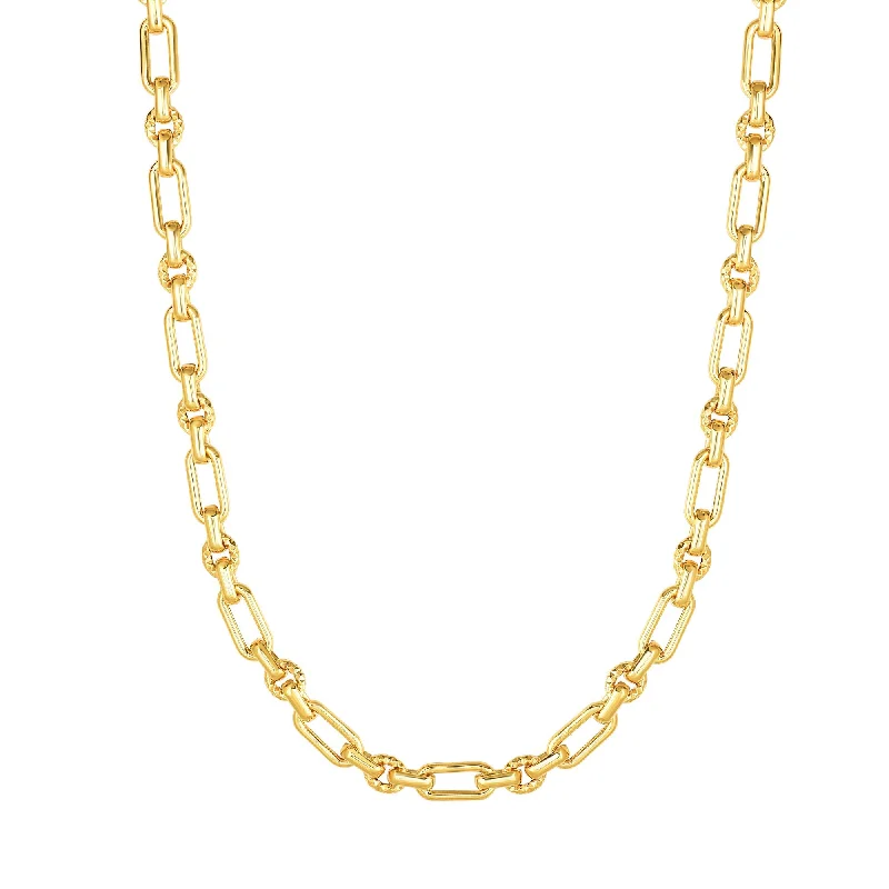 gold pendant necklaces for women-14K Gold Polished & Diamond Cut Elongated Oval Link Chain