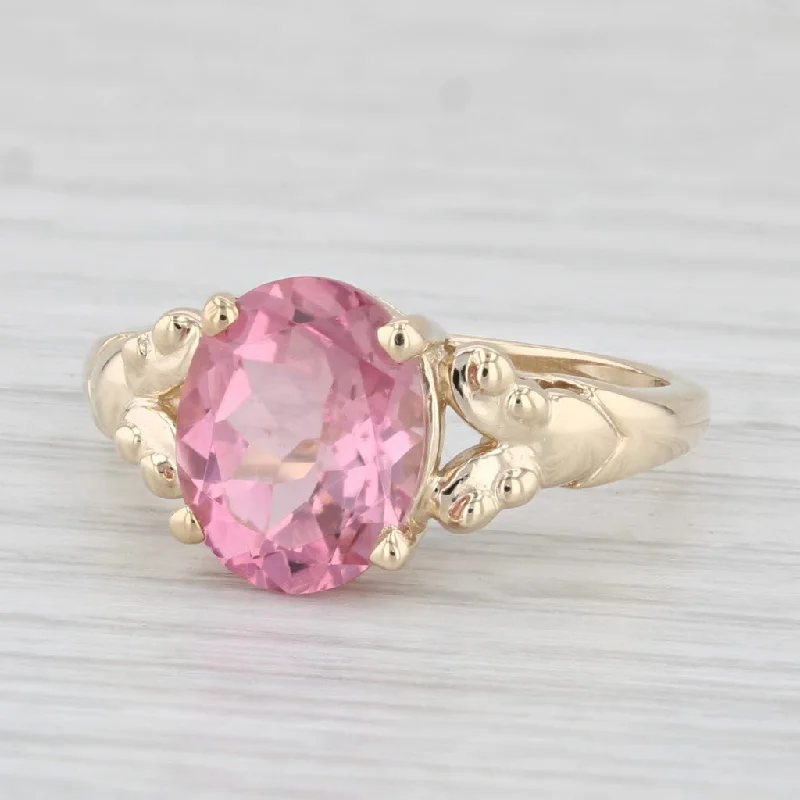 engagement rings with side stones for women-3ct Pink Tourmaline Oval Solitaire Ring 14k Yellow Gold Size 7