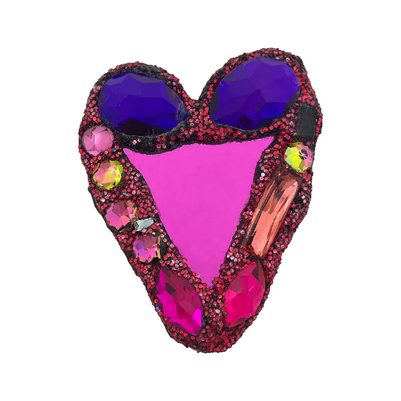 elegant brooches for women-MAGENTA PINK & PURPLE CRYSTAL HEART BROOCH, 2023