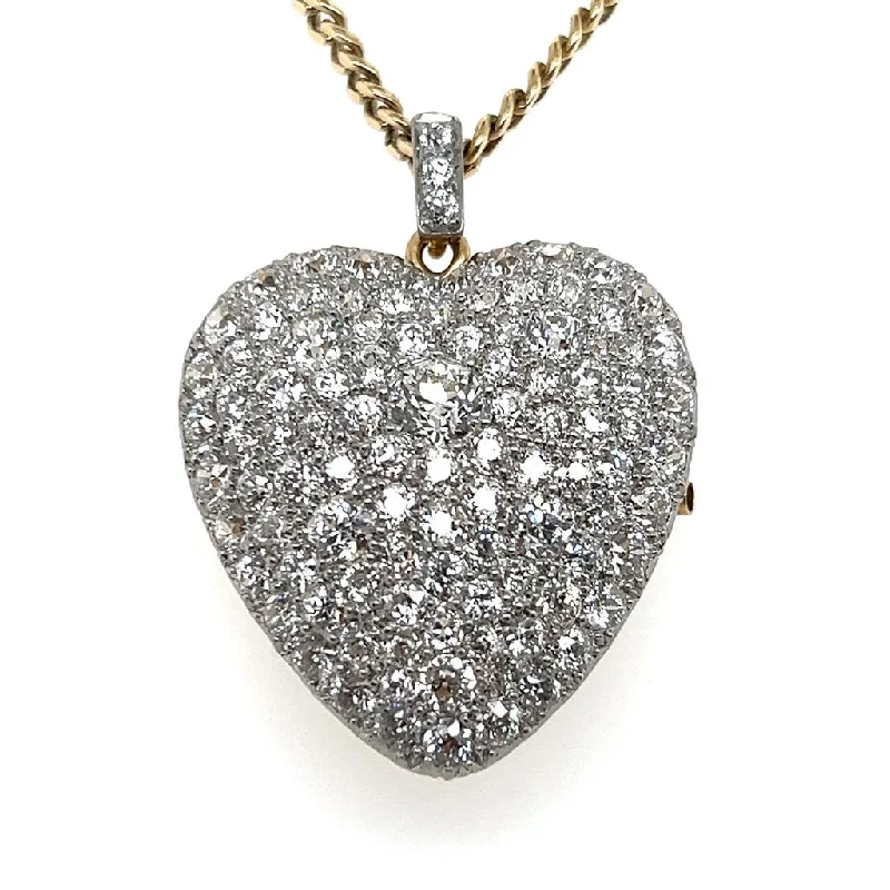 elegant fashion brooches for women-Estate Platinum & 14K Yellow Gold 11.98ctw Diamond Victorian Heart Pendant/Brooch