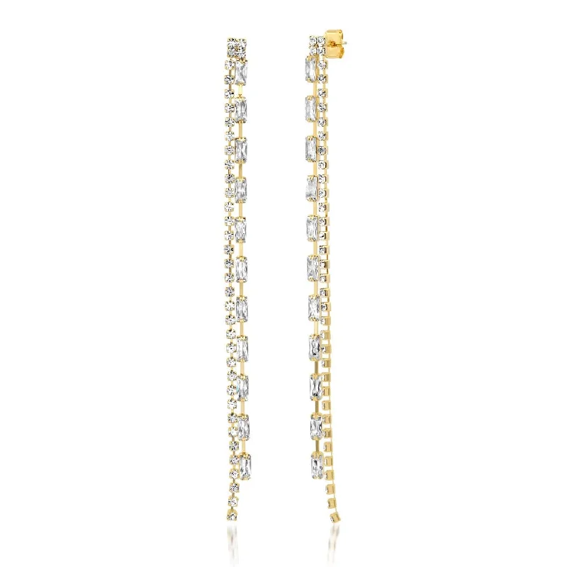 large earrings for women-Gold Plated Long Double Linear Earrings