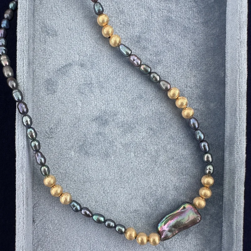 chain necklaces for women-Gray Pearls and 14K GF Beads: one of a kind