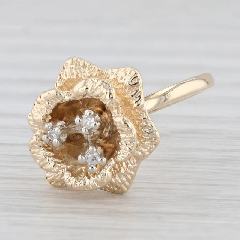 sparkling diamond engagement rings for women-Diamond Flower Ring 14K Yellow Gold Size 5 Vintage Floral 3-Stone Cluster