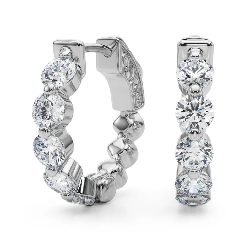 silver drop earrings for women-!4K Single Row Vault Lock Diamond Earring Hoops