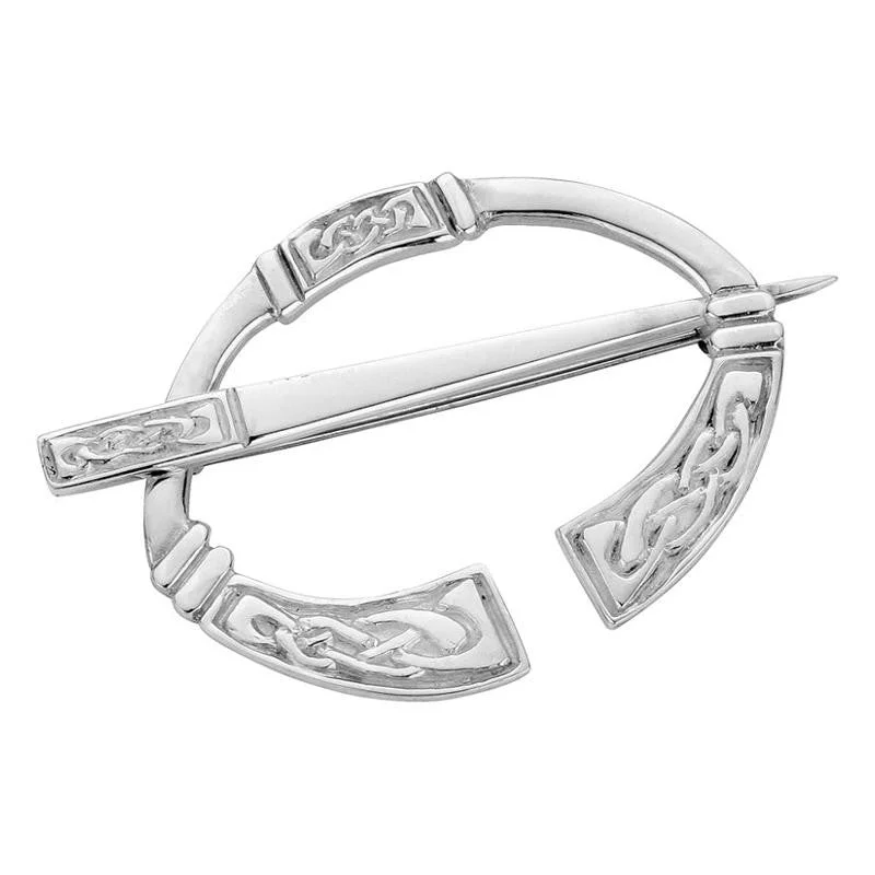 pearl-encrusted brooches for women-Celtic Knotwork Panels Penannular Brooch In Silver