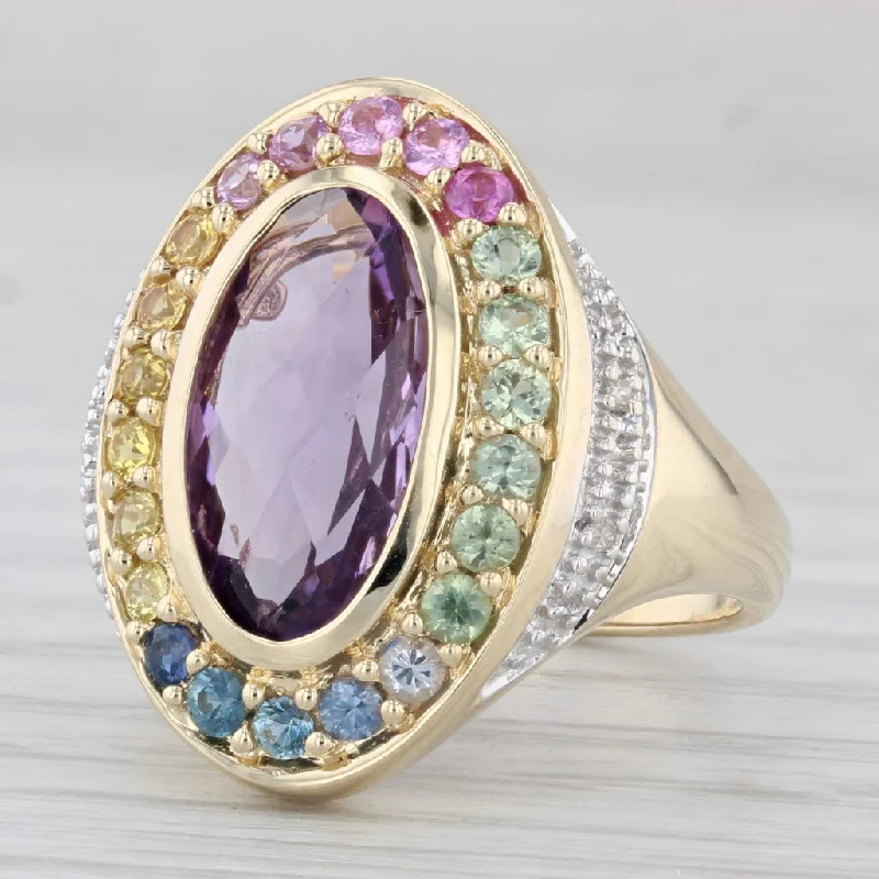 engagement rings with emeralds for women-4.50ctw Oval Amethyst Sapphire Halo Ring 14k Gold Size 7.25 Cocktail Diamond