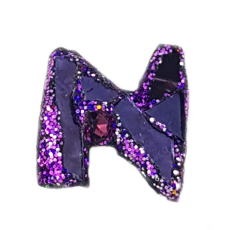 nature-themed brooches for women-LETTER N - PURPLE BROOCH