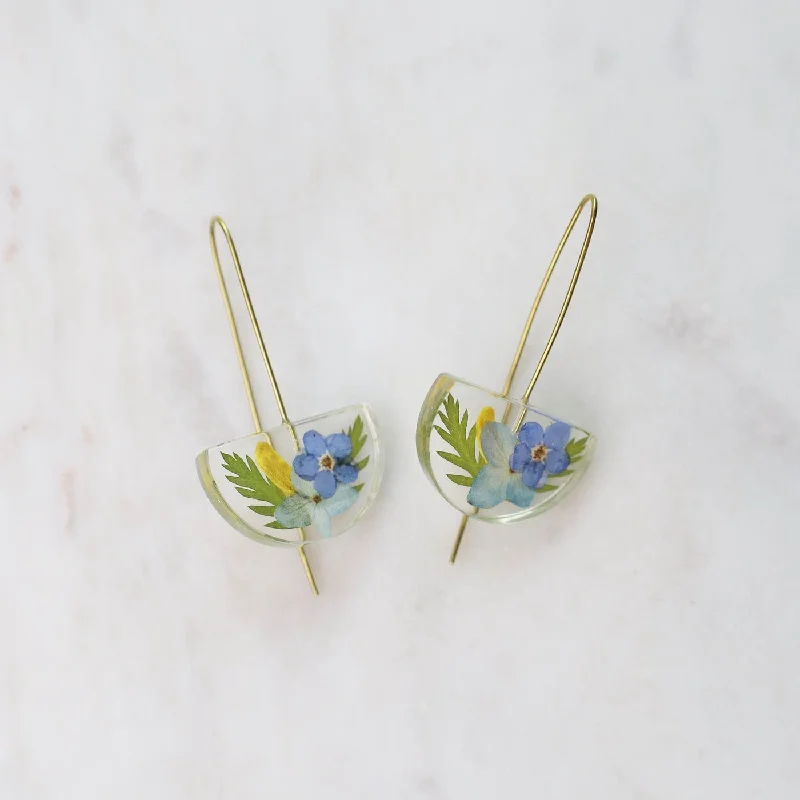 playful earrings for women-Botanical Half Moon Mixed Flower Earrings