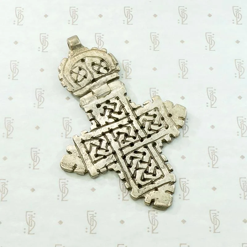 bar necklaces for women-Hinged Silver Vintage Coptic Cross with Knot Work