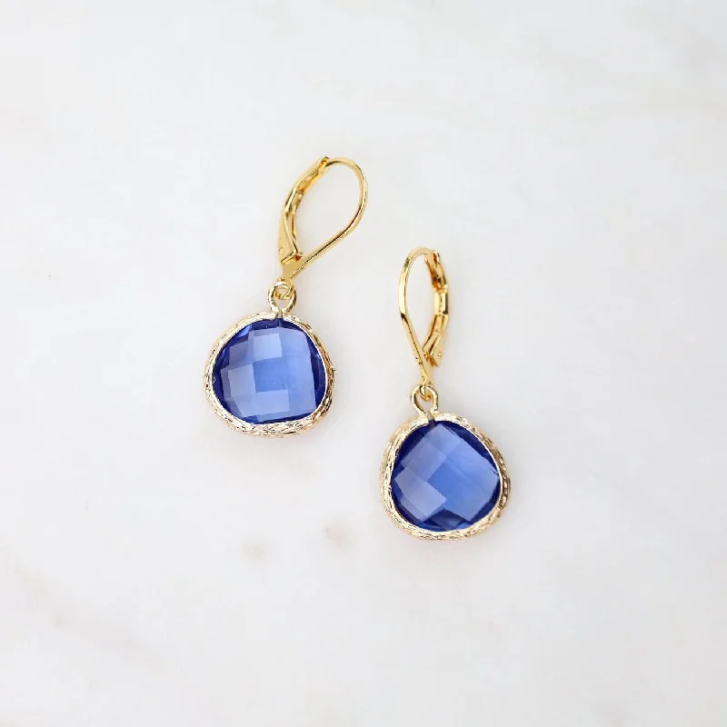 colorful hoop earrings for women-Gold Plated Lever Back Indigo Gemstone Earrings