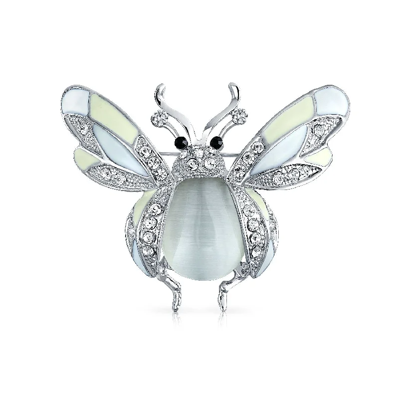 chic brooches for women-White Yellow Dragonfly Firefly Queen Bee Butterfly Brooche Pin Silver Plated Brass