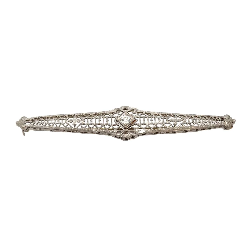 fashionable pin brooches for women-Old European Cut Diamond Bar Brooch in White Gold