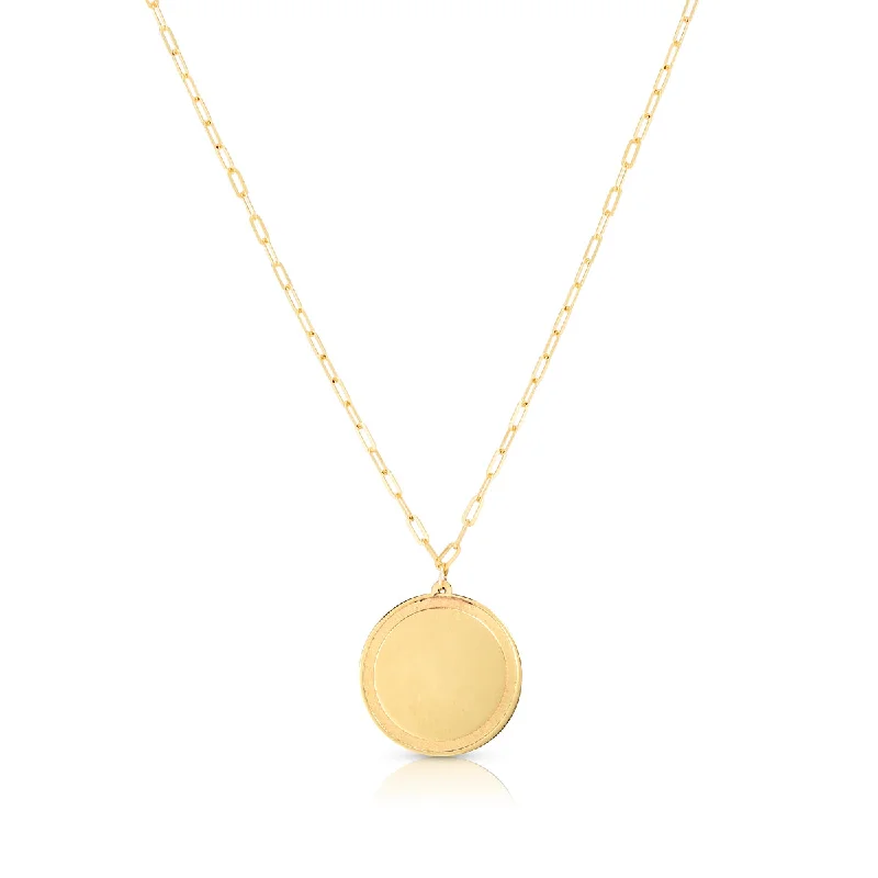 modern necklaces for women-14K Gold Round Tag with Paperclip Chain