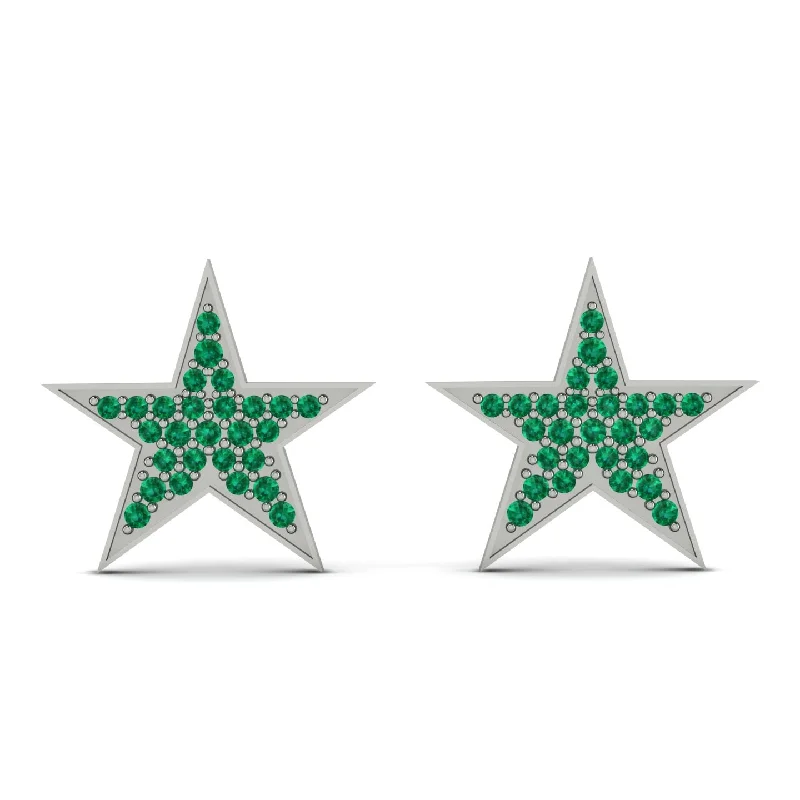 diamond drop earrings for women-Star Stud Emerald Earrings - Star No. 6