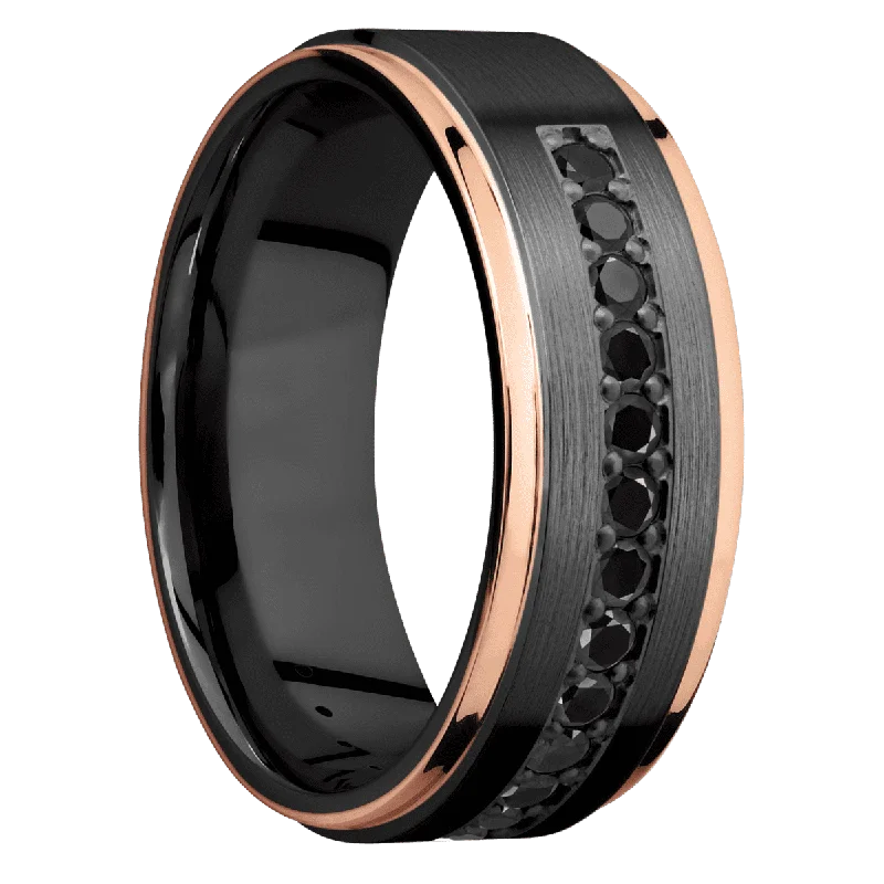 affordable rose gold engagement rings for women-Zirconium with Satin , Polish Finish and 14K Rose Gold Inlay