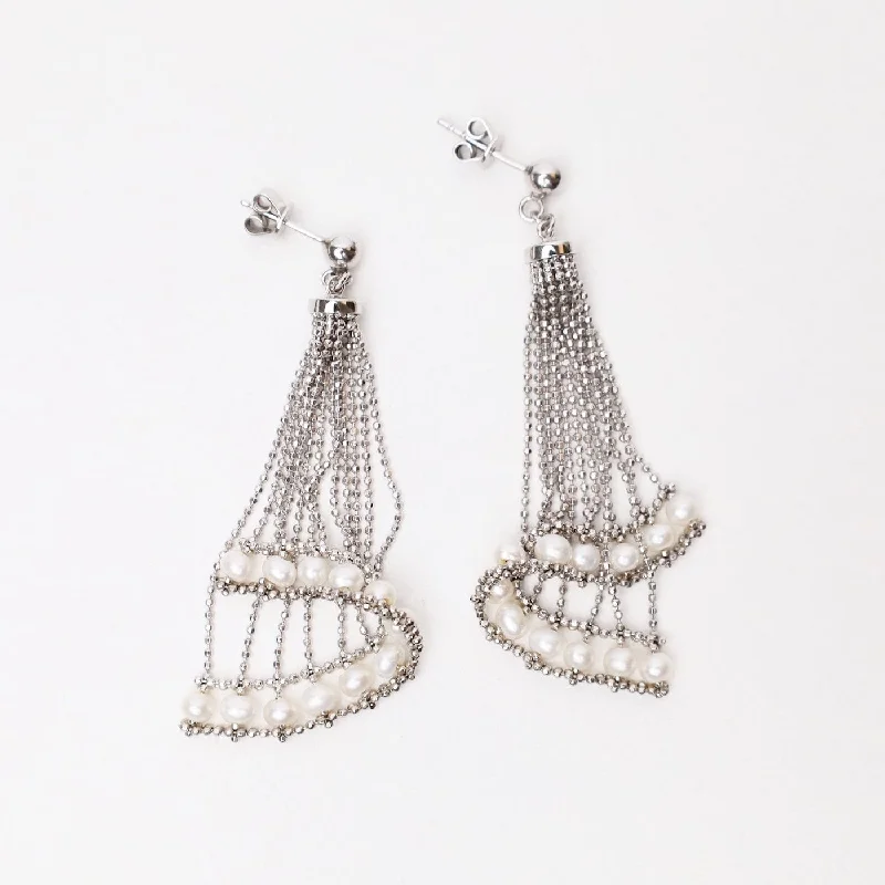 gold earrings for women-Draped Spiral Earrings with Pearls