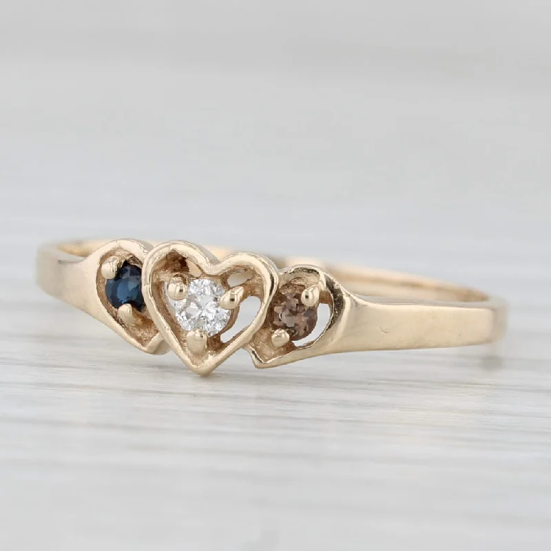 diamond eternity engagement rings for women-0.10ctw Diamond Blue Sapphire Smoky Quartz Heart Ring 10k Yellow Gold Size 9.25