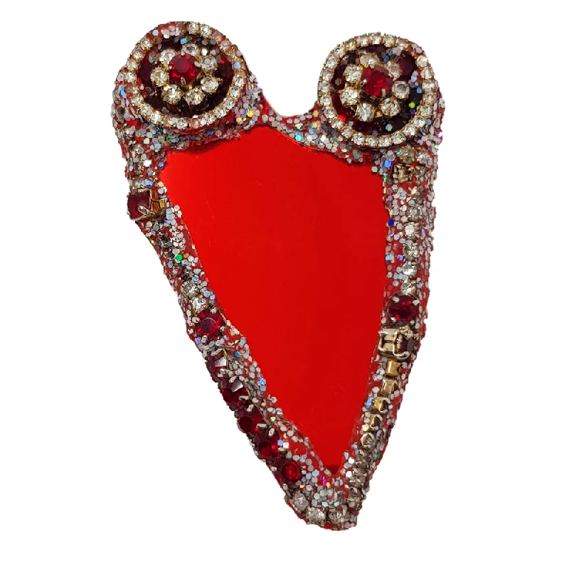 gold brooches for women-RED AND SILVER HEART BROOCH