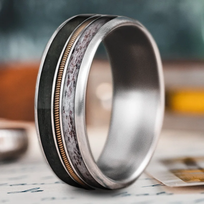 modern wedding rings for women-Custom Design - 3-Inlay Metal Center PWLfQTGerMUkjaSJ3FCtCfYh