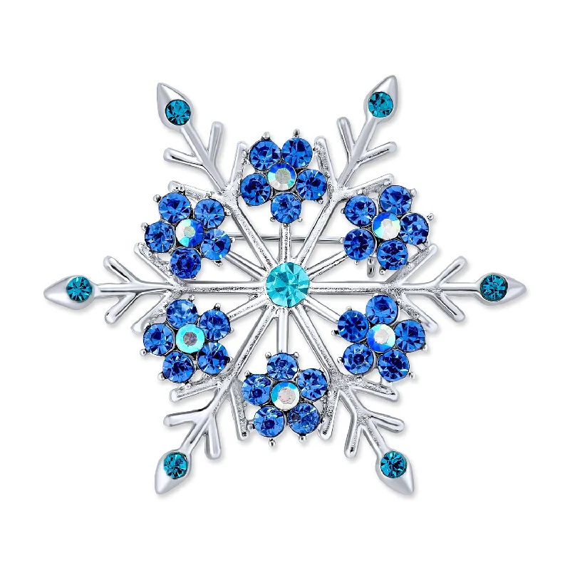 brooches for jackets-Large Multi Color Ice Blue Frozen Flower Brooche Pin Crystal Holiday Party