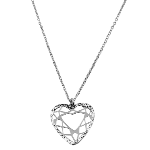 chokers with pendants for women-Silver 925 Rhodium Plated Double Flat Open Heart Pendant