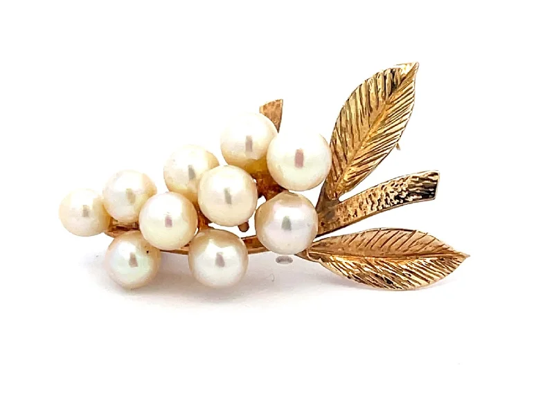 fashion brooches for women-Mings Pearl Branch Brooch in 14k Yellow Gold