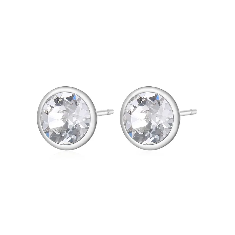 drop earrings for women-Stainless Steel Stud Earrings with Clear Crystals