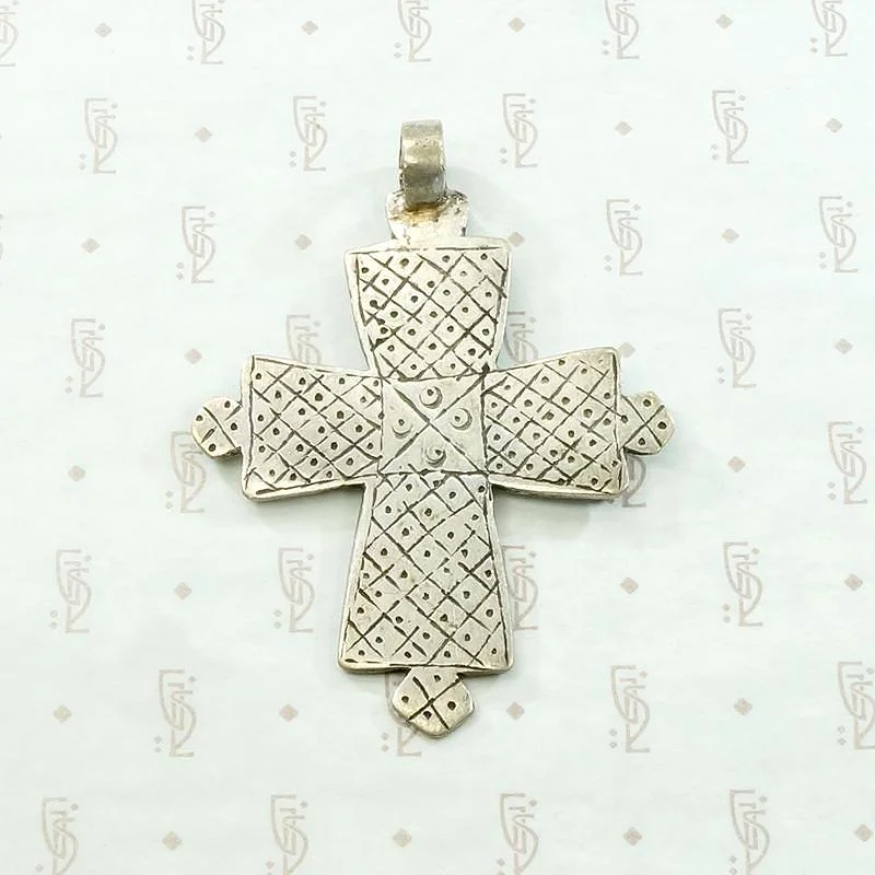 boho necklaces for women-Engraved Silver Vintage Coptic Cross