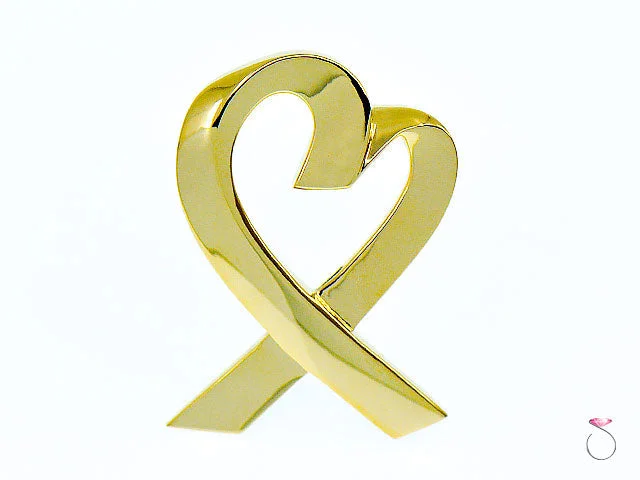 artistic brooches for women-Tiffany & Co Large Paloma Picasso 18k Yellow Gold Loving Heart Pin Brooch