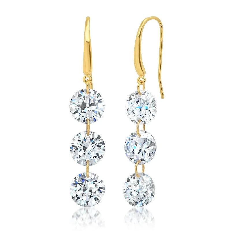 elegant earrings for women-Gold Plated 3 Clear CZ Drop Earrings