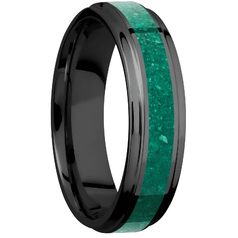 eco-friendly engagement rings for women-Zirconium with Polish , Polish Finish and Malachite Inlay