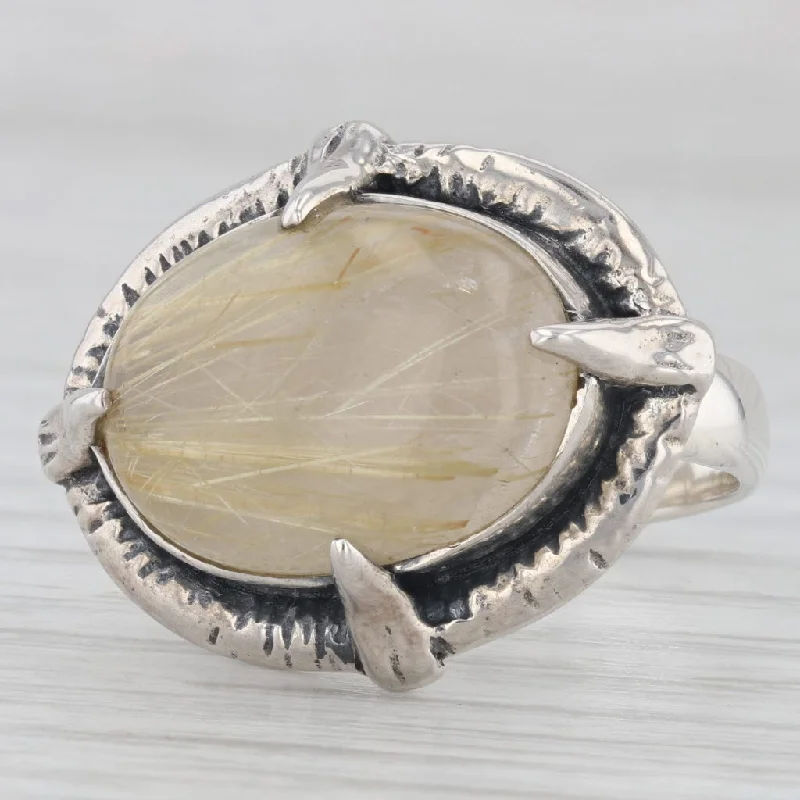 high-quality engagement rings for women-Rutilated Quartz Oval Cabochon Ring Sterling Silver Size 6.75 Statement