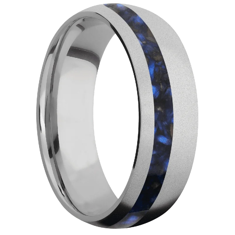 custom engagement rings for women-Titanium with Bead , Bead Finish and Blue Tiger Eye Inlay