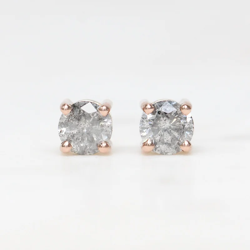 animal earrings for women-1.22 Carat Brilliant Cut Gray Round Salt and Pepper Diamond Earring Studs in 14k Rose Gold - Ready to Ship