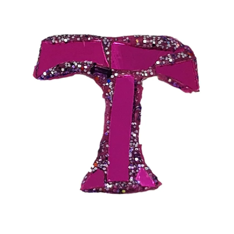 silver brooches for women-LETTER T -  PURPLE BROOCH