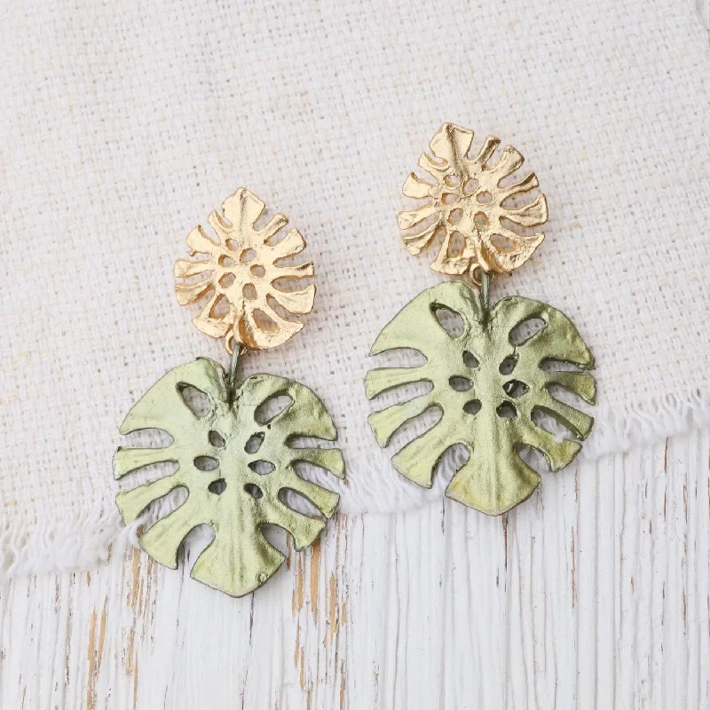 sophisticated earrings for women-Monstera Large Post Earrings