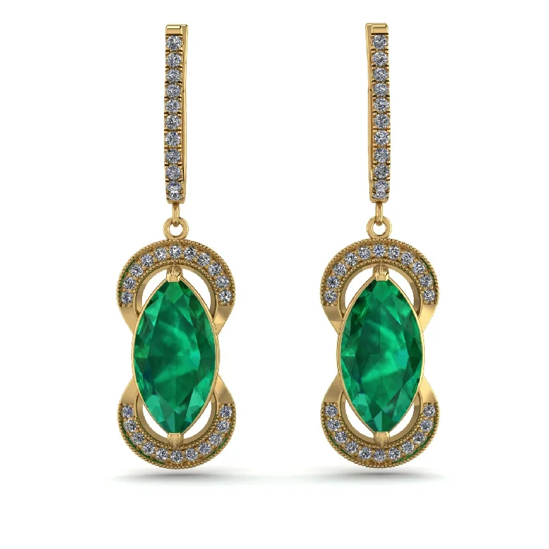 birthday earrings for women-Marquise Vintage Emerald Earrings - Marley No. 4