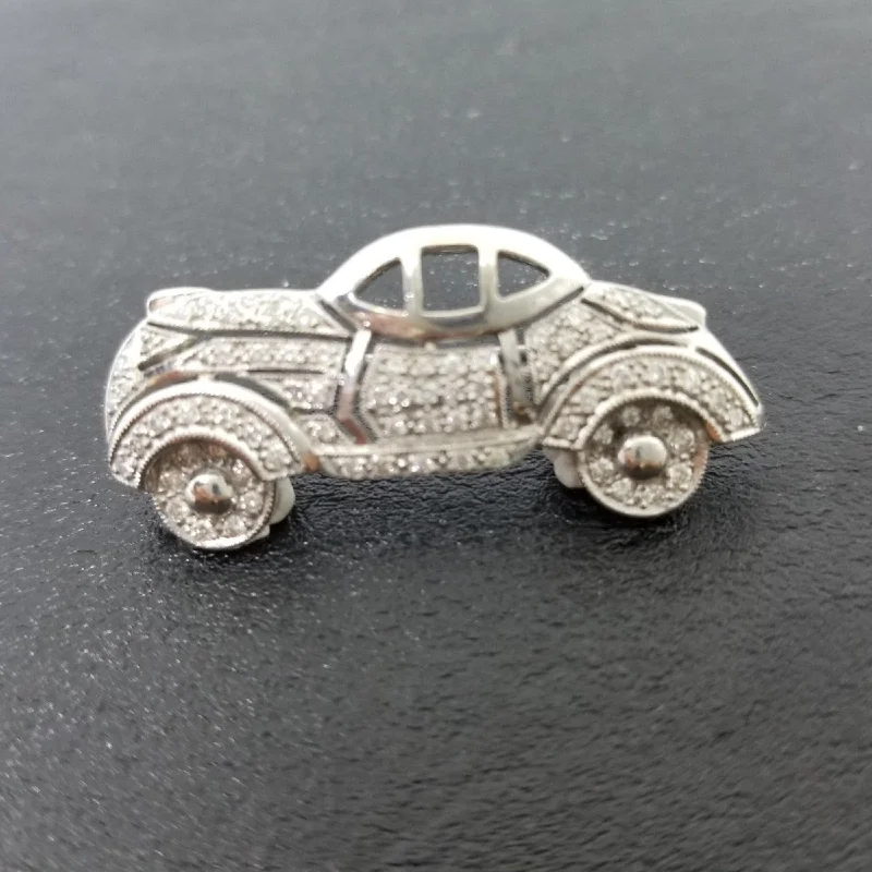 fashionable brooches for women-Car Brooch of 18 KT White Gold with Diamonds